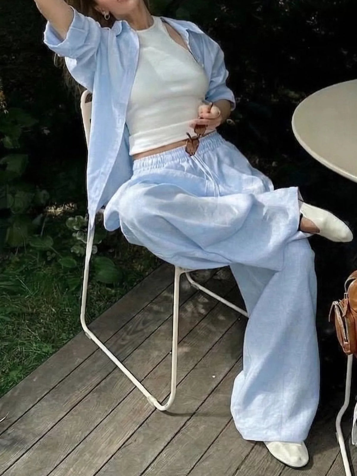 Button Up Shirt Drawstring Pants Set (5)