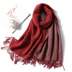 Winter Scarf Striped Cashmere Shawls variant CJNSFSWJ01139-Wine red