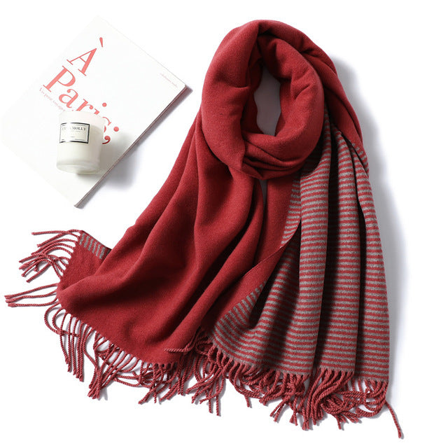 Winter Scarf Striped Cashmere Shawls variant CJNSFSWJ01139-Wine red
