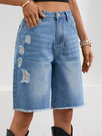 Ripped Frayed Hem Denim Shorts