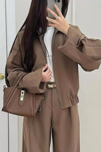 Zip-up Jacket Wide-leg Pants Set (2)