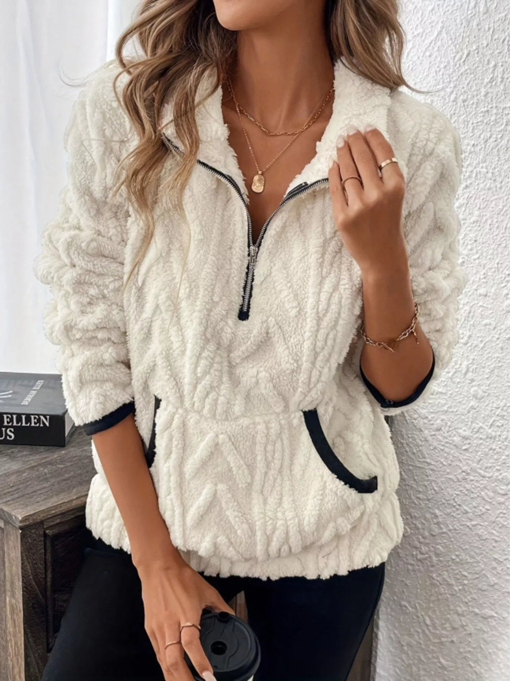 Full Size Sherpa Half Zip Sweatshirt Plus