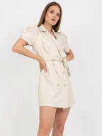 Tie Waist Short Sleeve Blazer Dress (3)