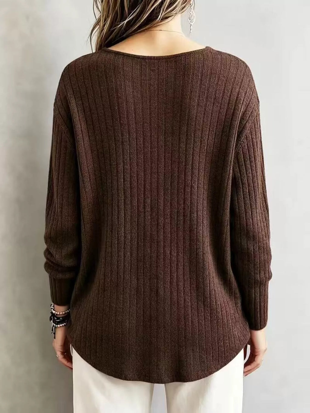 V-neck Ribbed Long Sleeve T-shirt (8)