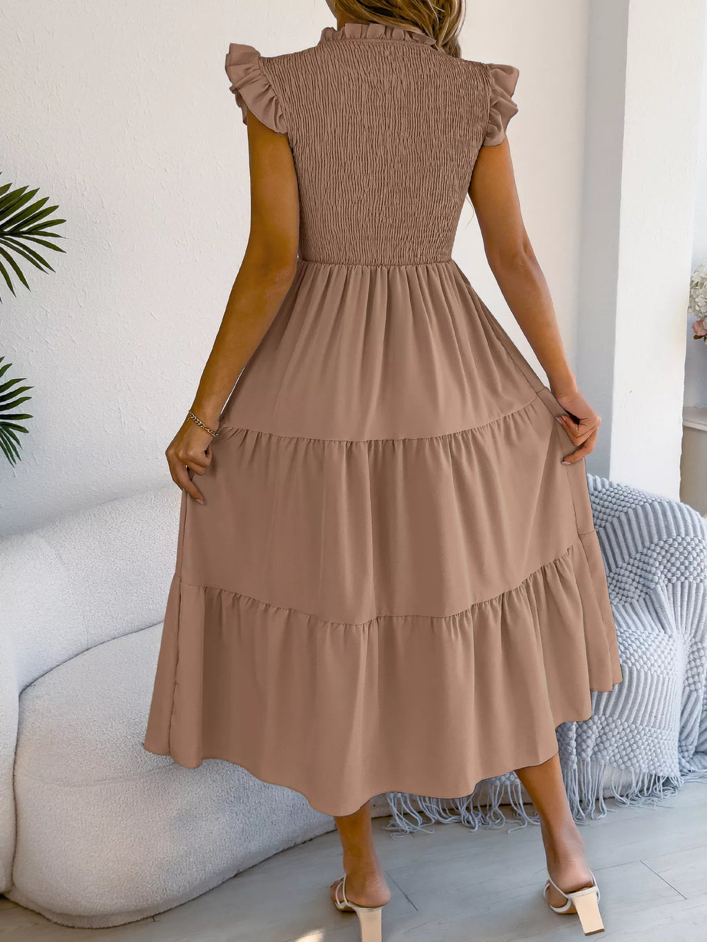 Smocked Ruffled Cap Sleeve Dress (10)