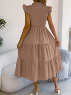 Smocked Ruffled Cap Sleeve Dress (10)