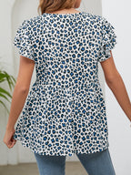 Leopard Round Neck Flutter Sleeve Babydoll Blouse (9)