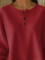 Full Size Casual Waffle Knit Button Detail Pullover Plus (14)
