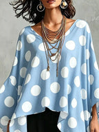 Polka Dot Asymmetrical Hem Blouse (3)