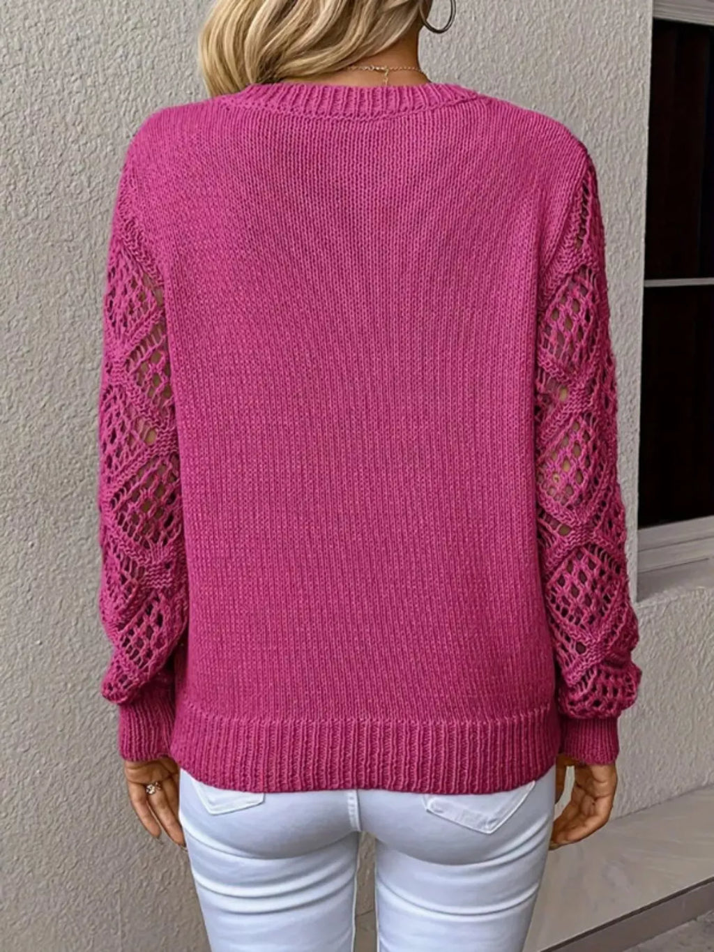 V-neck Crochet Sleeve Sweater (16)