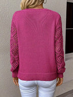 V-neck Crochet Sleeve Sweater (16)