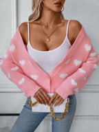 Heart V-neck Button Up Long Sleeve Cardigan (2)