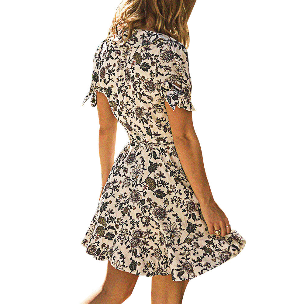 V-neck Short Sleeve Printed Skirt Dress photo 19