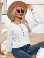 Cable-knit Round Neck Buttoned Sweater (6)