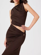 Asymmetrical Ruched Knit Top Skirt Set (4)