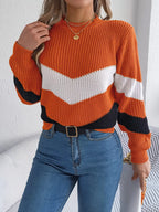 Chevron Stripe Block Round Neck Sweater (5)