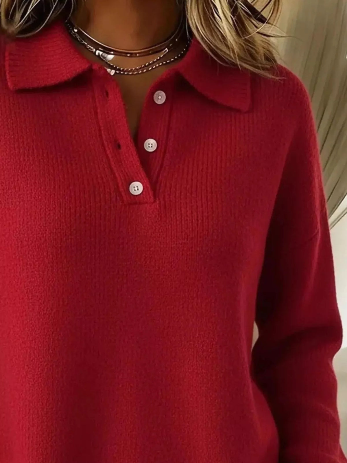 Full Size Half Button Collar Drop Shoulder Sweater Plus (8)
