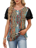 Layered Short Sleeve Round Neck T-shirt (30)