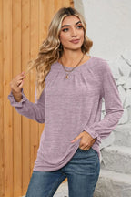 Ruched Round Neck Flounce Sleeve T-shirt (23)