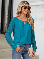 Cutout Round Neck Long Sleeve T-shirt (11)