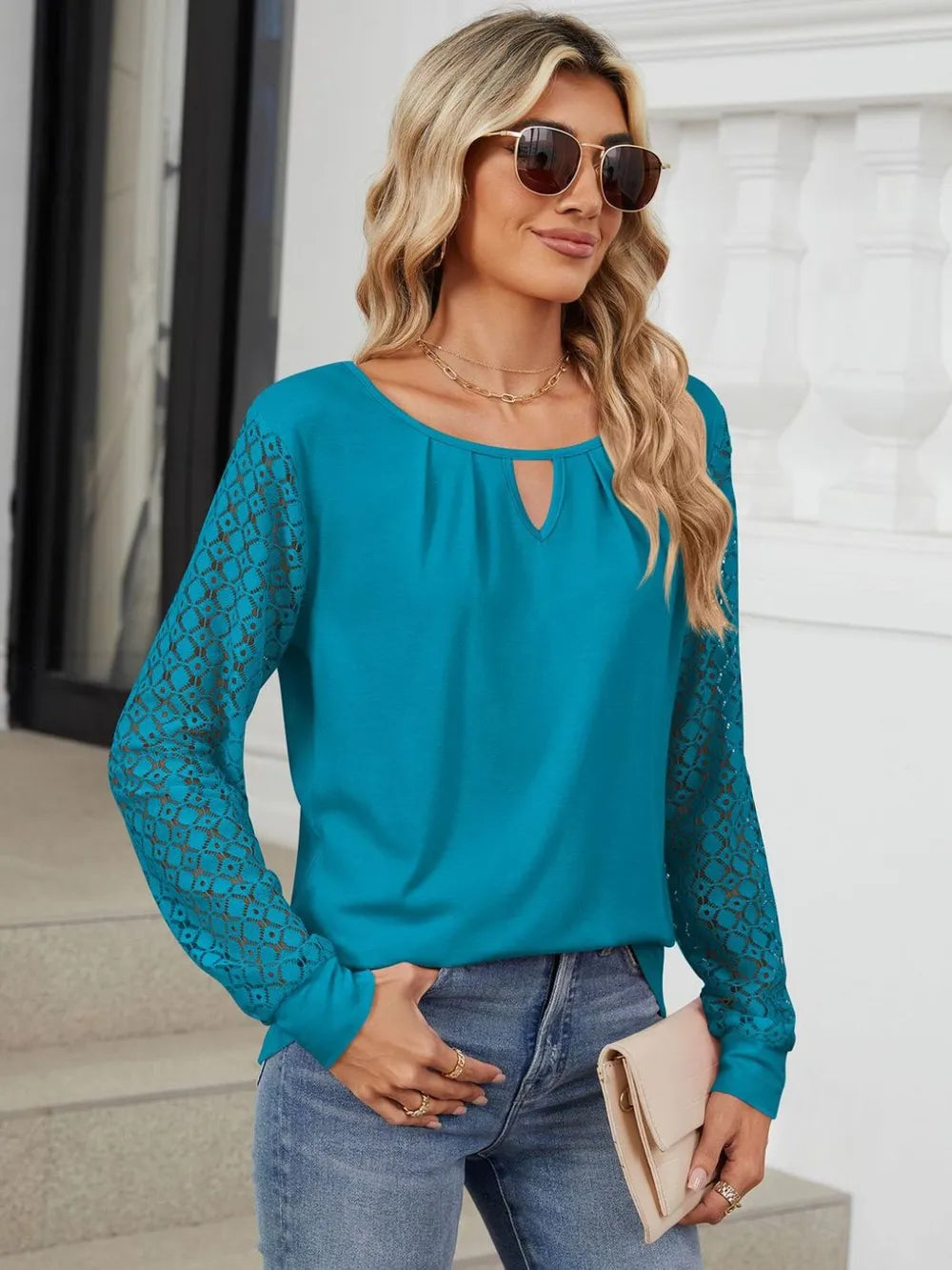 Cutout Round Neck Long Sleeve T-shirt (11)
