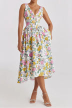 Floral V-neck Sleeveless Midi Dress Pockets (2)