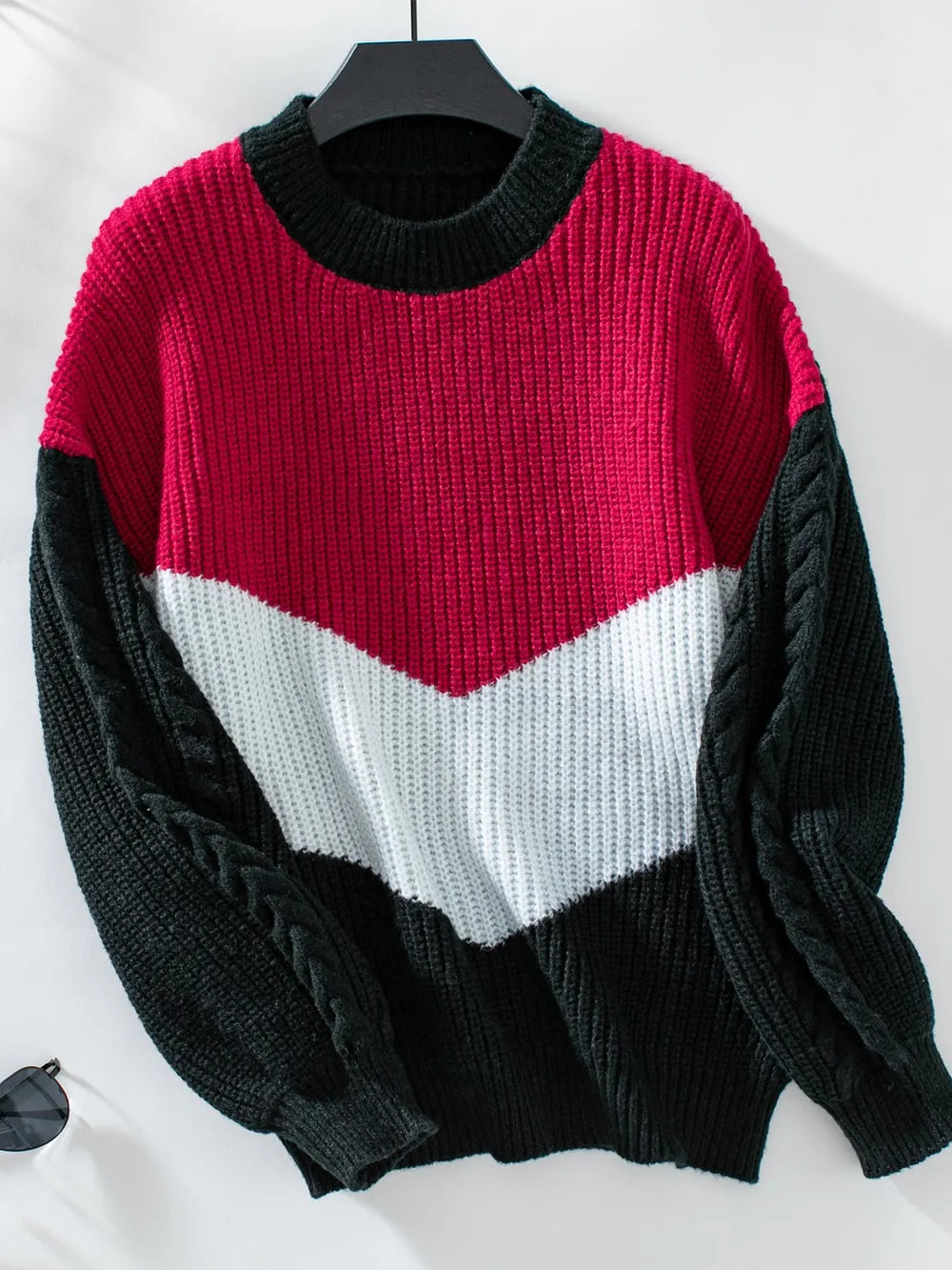 Contrast Round Neck Long Sleeve Sweater (9)