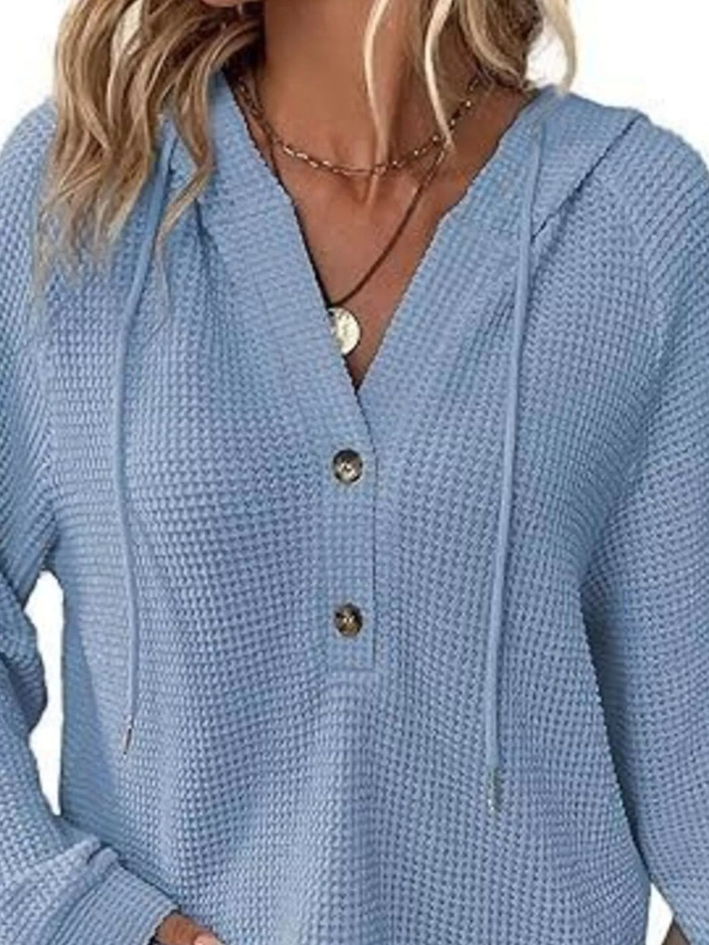 Full Size Waffle Knit Half-button Hoodie Plus (13)