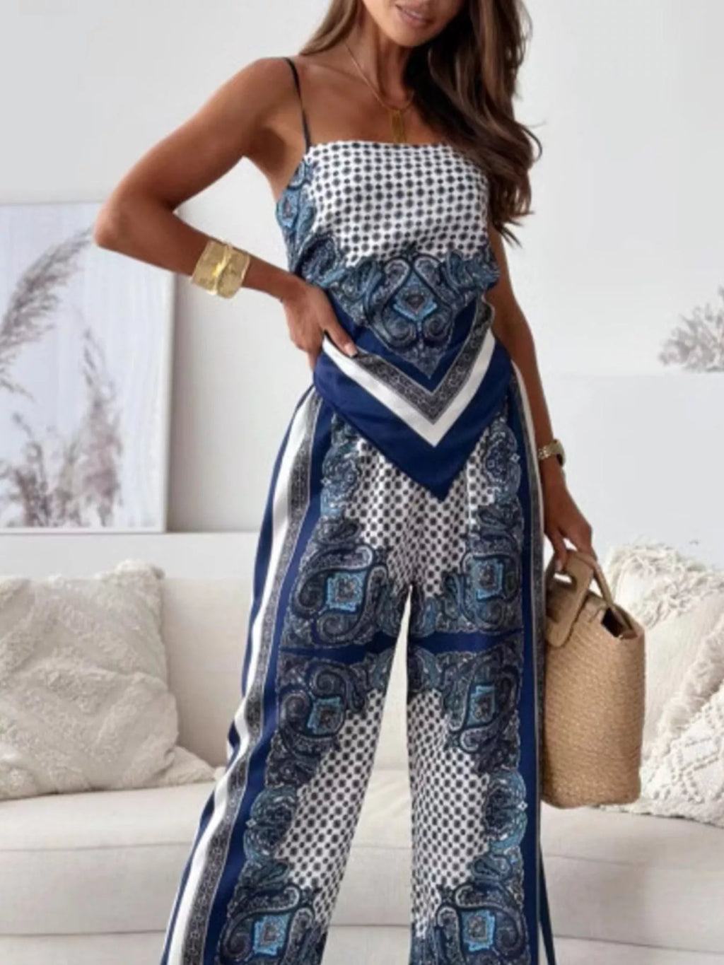 Printed Cami Wide Leg Pants Set (3)
