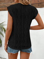 Eyelet Round Neck Cap Sleeve Top (12)