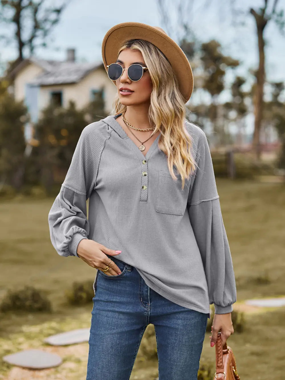 Dropped Shoulder Button-down Hoodie (11)