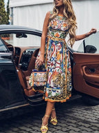Sleeveless Midi Retro Print Dress photo 2