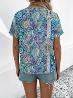 Bohemian Paisley Print V-neck Short Sleeve T-shirt (15)