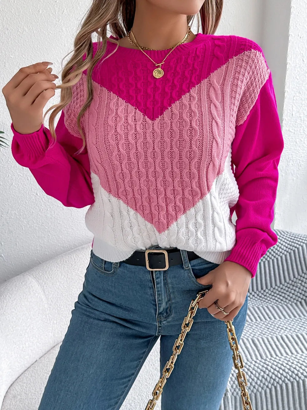 Contrast Round Neck Long Sleeve Sweater (15)