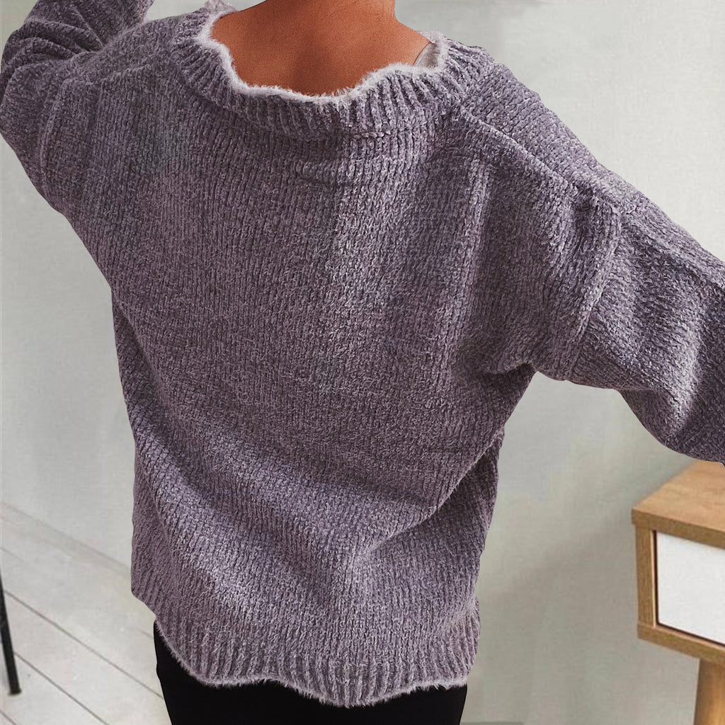 V-neck Drop Shoulder Long Sleeve Sweater (9)