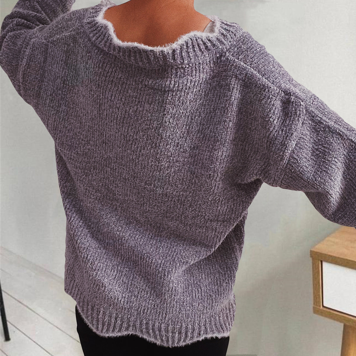 V-neck Drop Shoulder Long Sleeve Sweater (9)