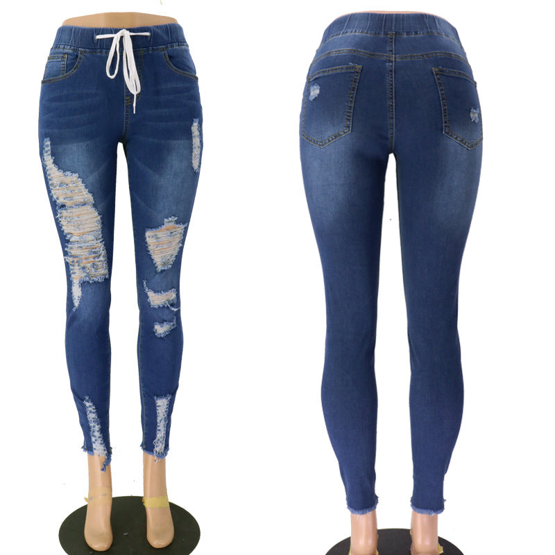 Ripped High-rise Jeans variant CJNSXZNZ01450-Dark Blue-L|CJNSXZNZ01450-Dark Blue-XXL|CJNSXZNZ01450-Dark Blue-XL|CJNSXZNZ01450-Dark Blue-M|CJNSXZNZ01450-Dark Blue-S