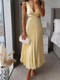 Elegant Pleated Midi Dress Cut-out Details