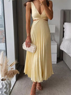 Elegant Pleated Midi Dress Cut-out Details
