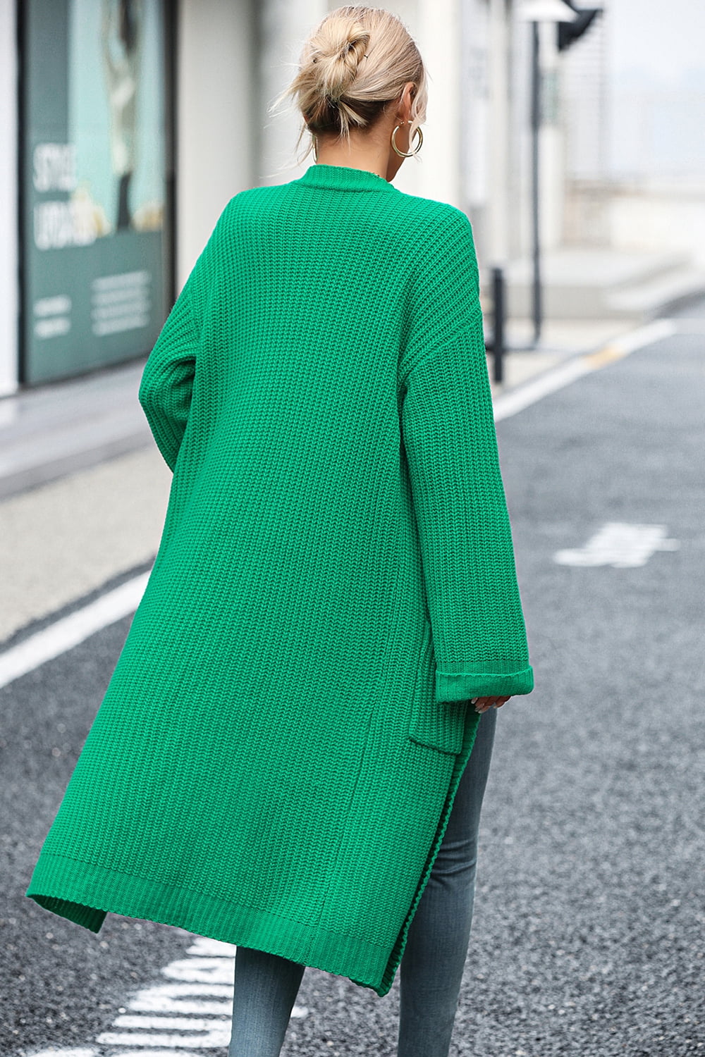 Dropped Shoulder Long Sleeve Cardigan Pocket (8)