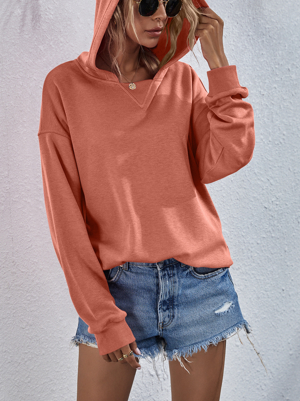 Dropped Shoulder Slit Hoodie (8)