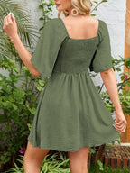 Smocked Back Knotted Flutter Sleeve Dress (12)