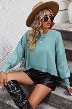 Round Neck Dropped Shoulder Pullover Sweater (18)