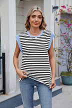 Contrast Striped Round Neck T-shirt (13)
