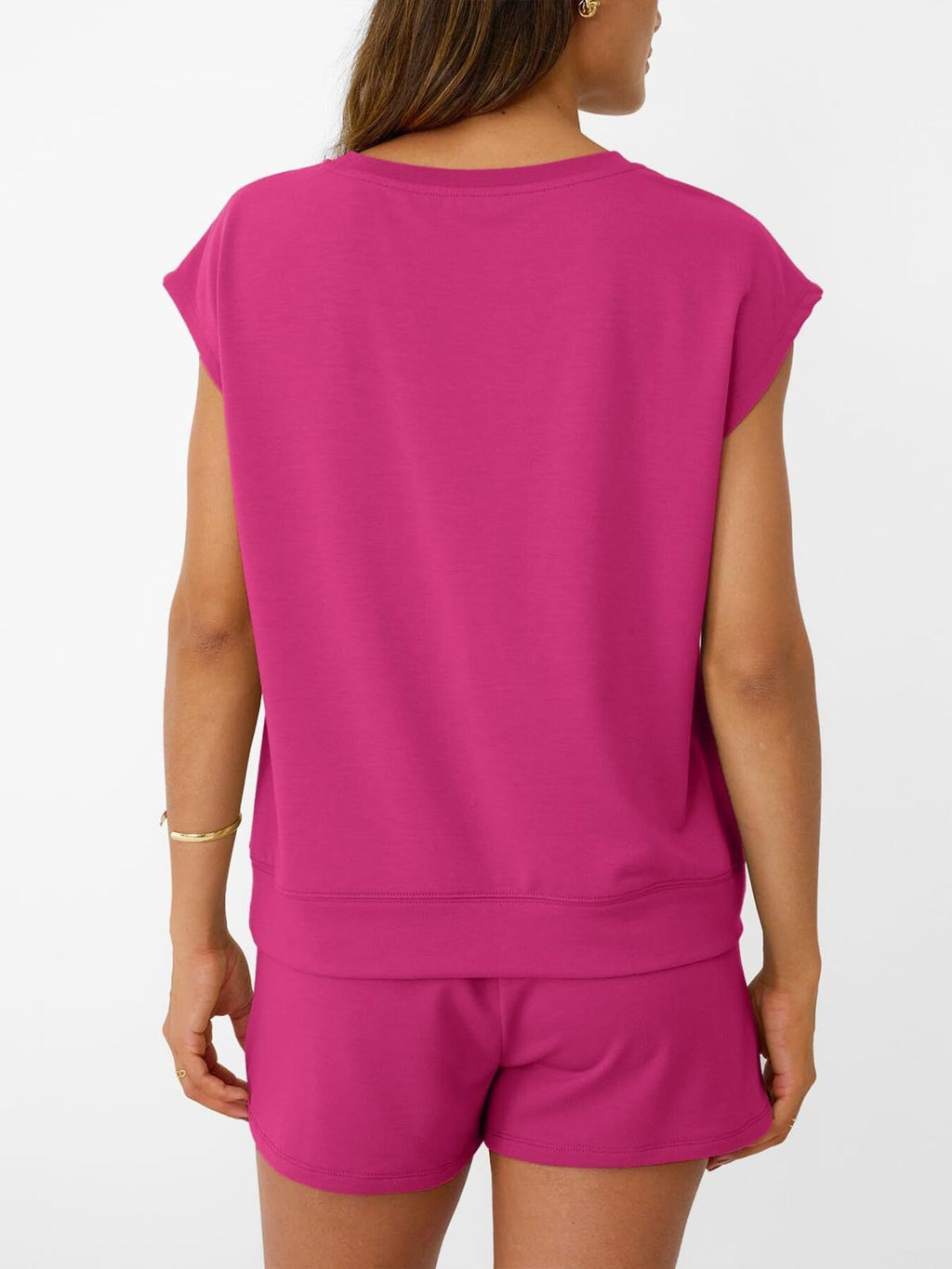 Round Neck Cap Sleeve Top Shorts Set (17)