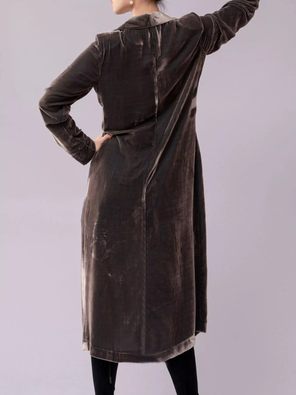 Velvet Lapel Collar Longline Coat (5)
