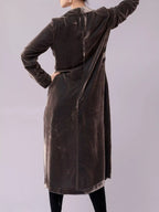 Velvet Lapel Collar Longline Coat (5)