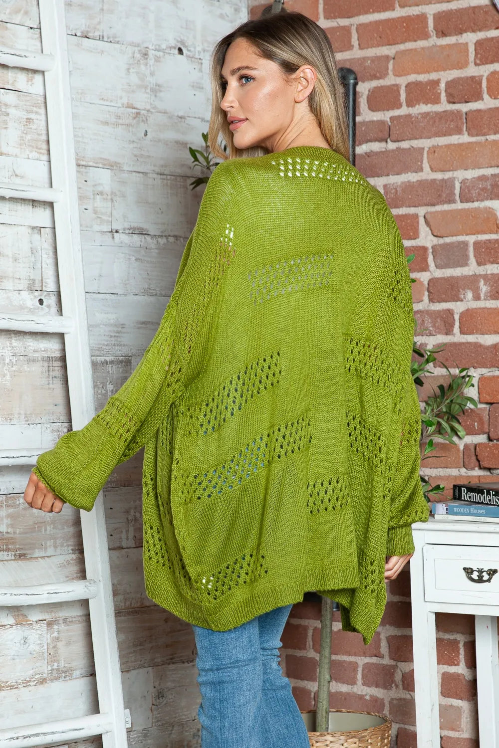 Openwork Open Front Long Sleeve Cardigan (4)