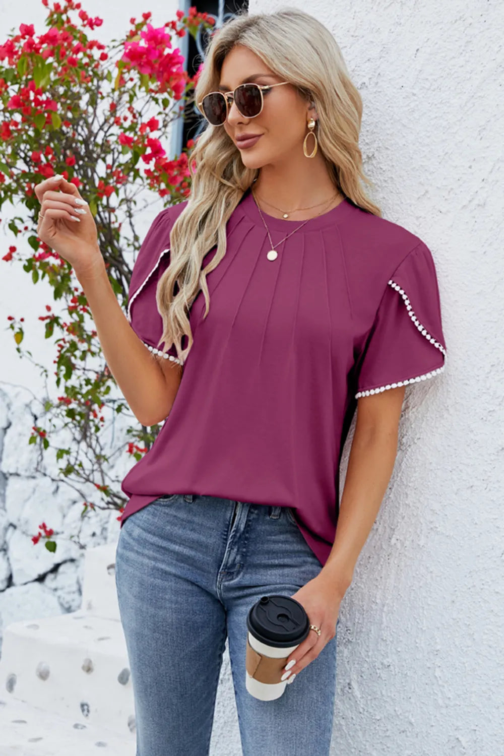 Round Neck Petal Sleeve T-shirt (24)