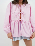 Tied Round Neck Long Sleeve Blouse (15)